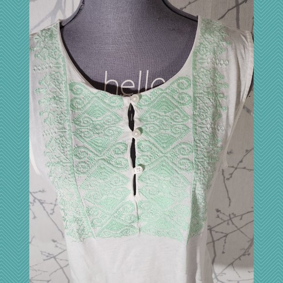 J. Crew White & Green Embroidered Boho Tank - Picture 2 of 5